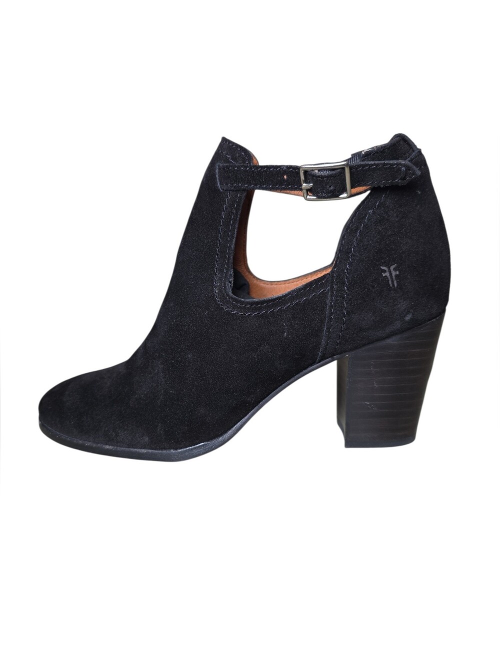 Frye Meghan Cutout Shootie Black Suede Ankle Booties Block Heel Buckle Women's 8